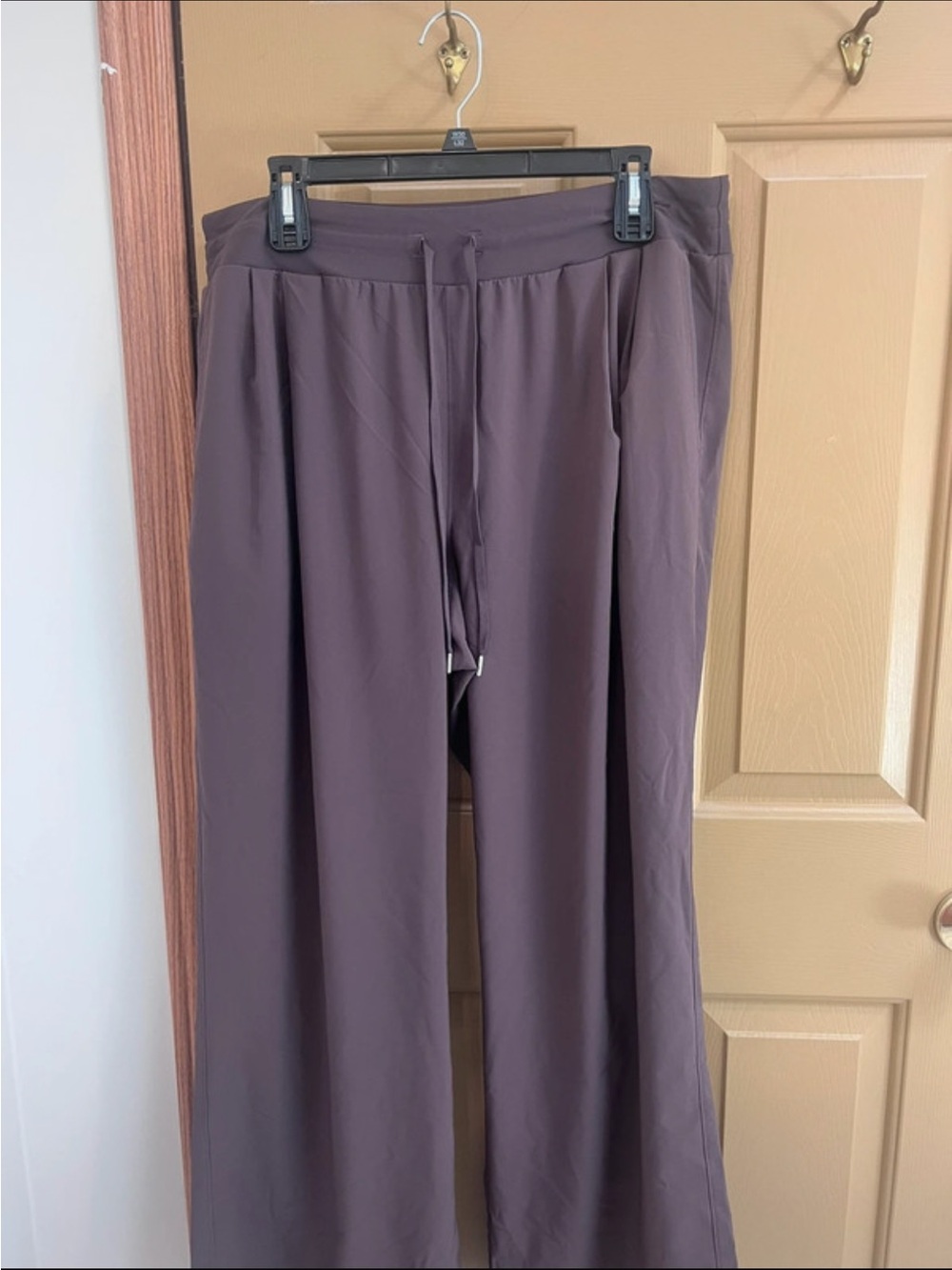 Wide Leg Drawstring Pants - brownish-Plum